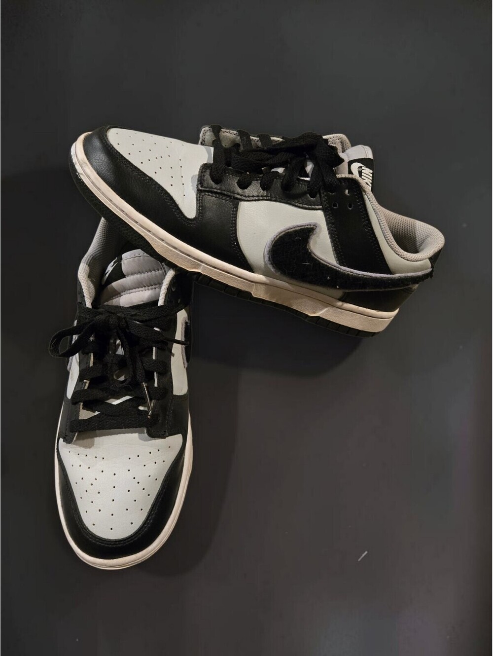 Nike Dunk Low Chenille Swoosh Black Grey Sneakers Men's 10.5 DQ7683-001